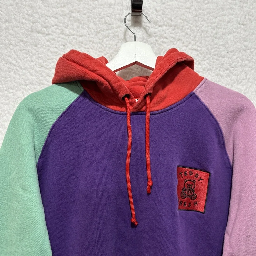 Teddy Fresh Pastel Color‎ Block Hoodie Sweatshirt Size Medium